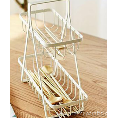 iron basket desktop double storage basket rack